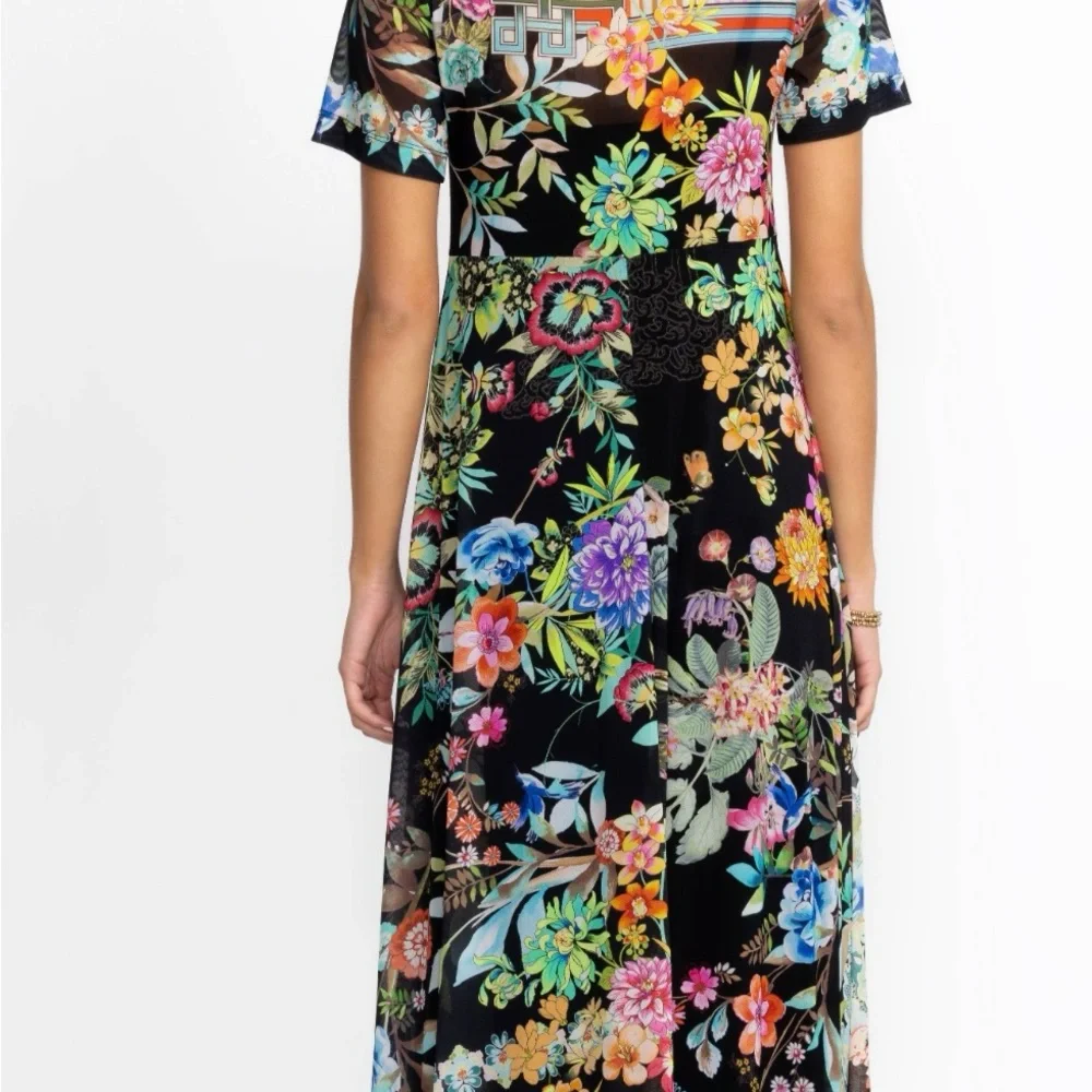 Johnny Was Black Floral Midi Dress - Picture 4 of 12
